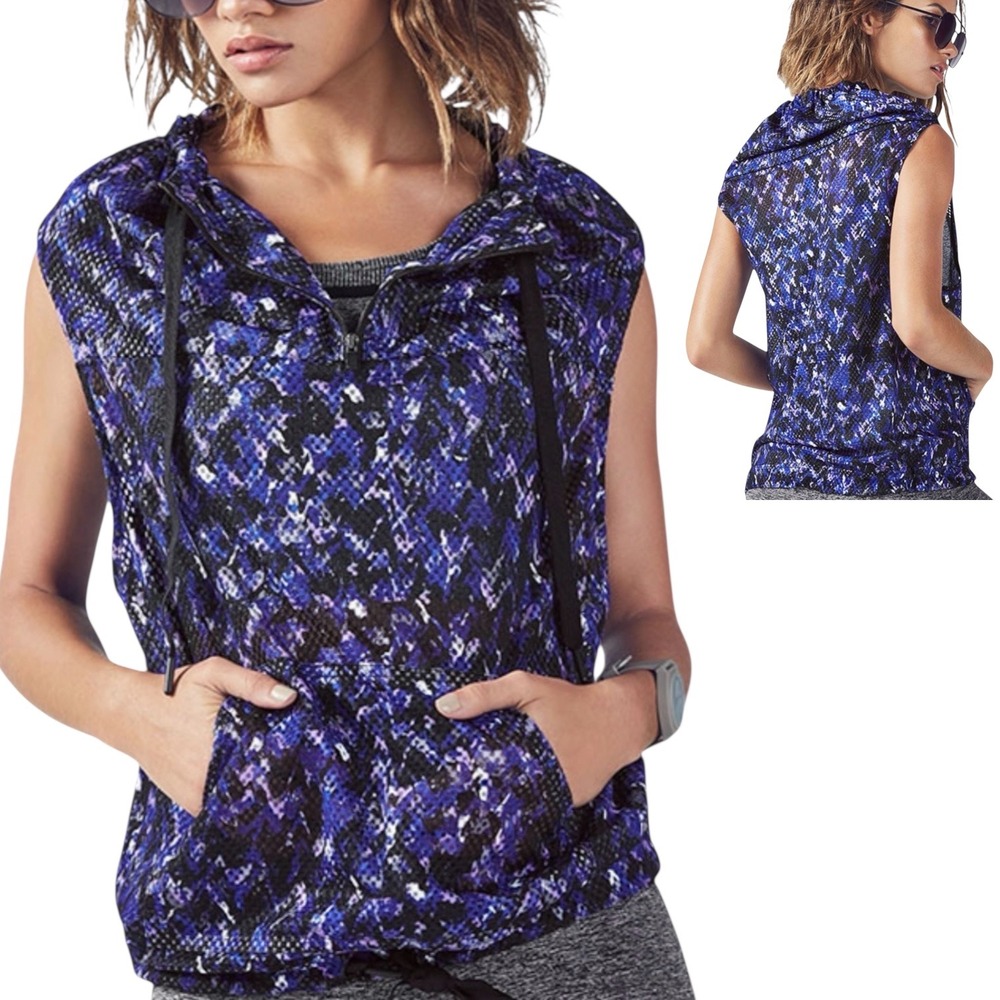 Demi Lovato Fabletics Damara Womens Blue Purple Mesh Sleeveless Hoodie Vest S